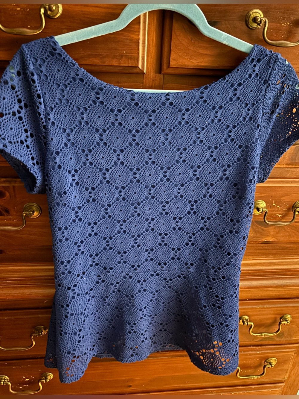 Banana Republic Navy Crochet Short-Sleeve Knit Top
